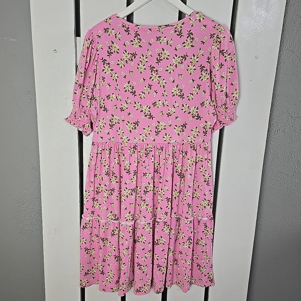 Draper‎ James Lee Ann Dress Medium Pink Magnolia Floral Puff Sleeve Coquette